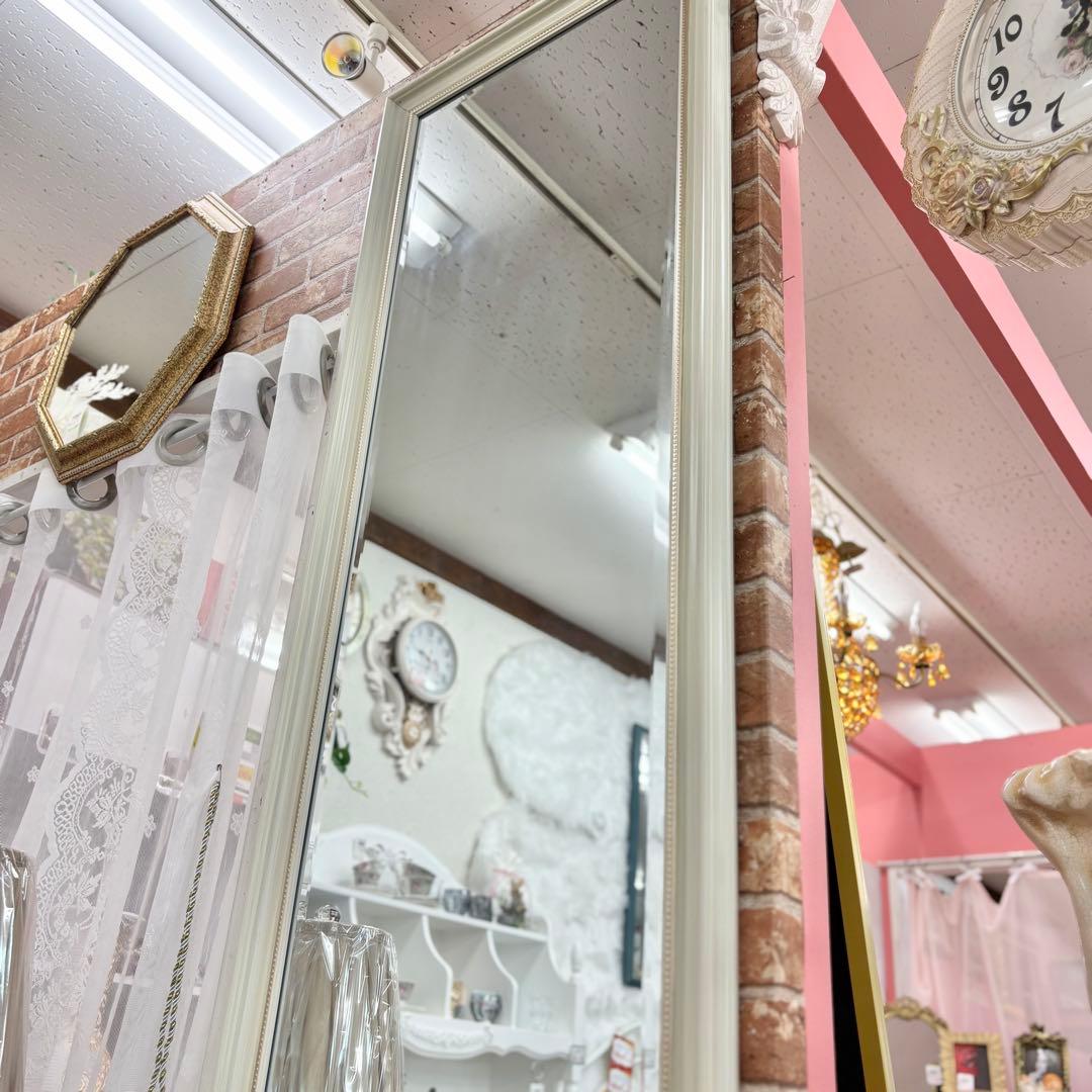 ホワイト 木製 壁掛けミラー 姿ミラー