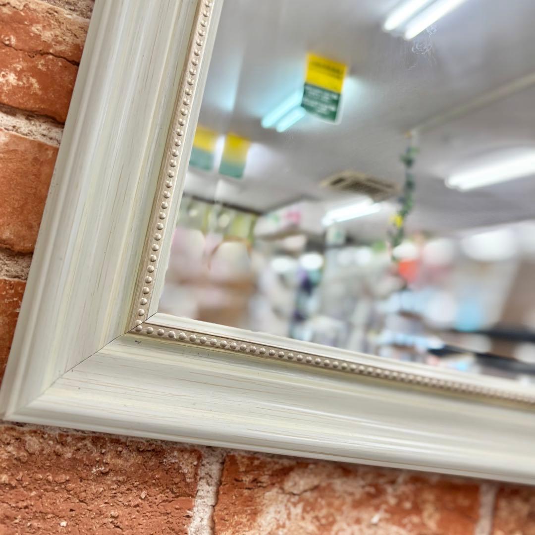 ホワイト 木製 壁掛けミラー 姿ミラー