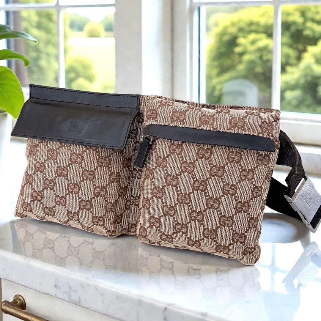 【美品】GUCCI/ボディバッグ/ウエストポーチ/GG キャンバス/ブラウン