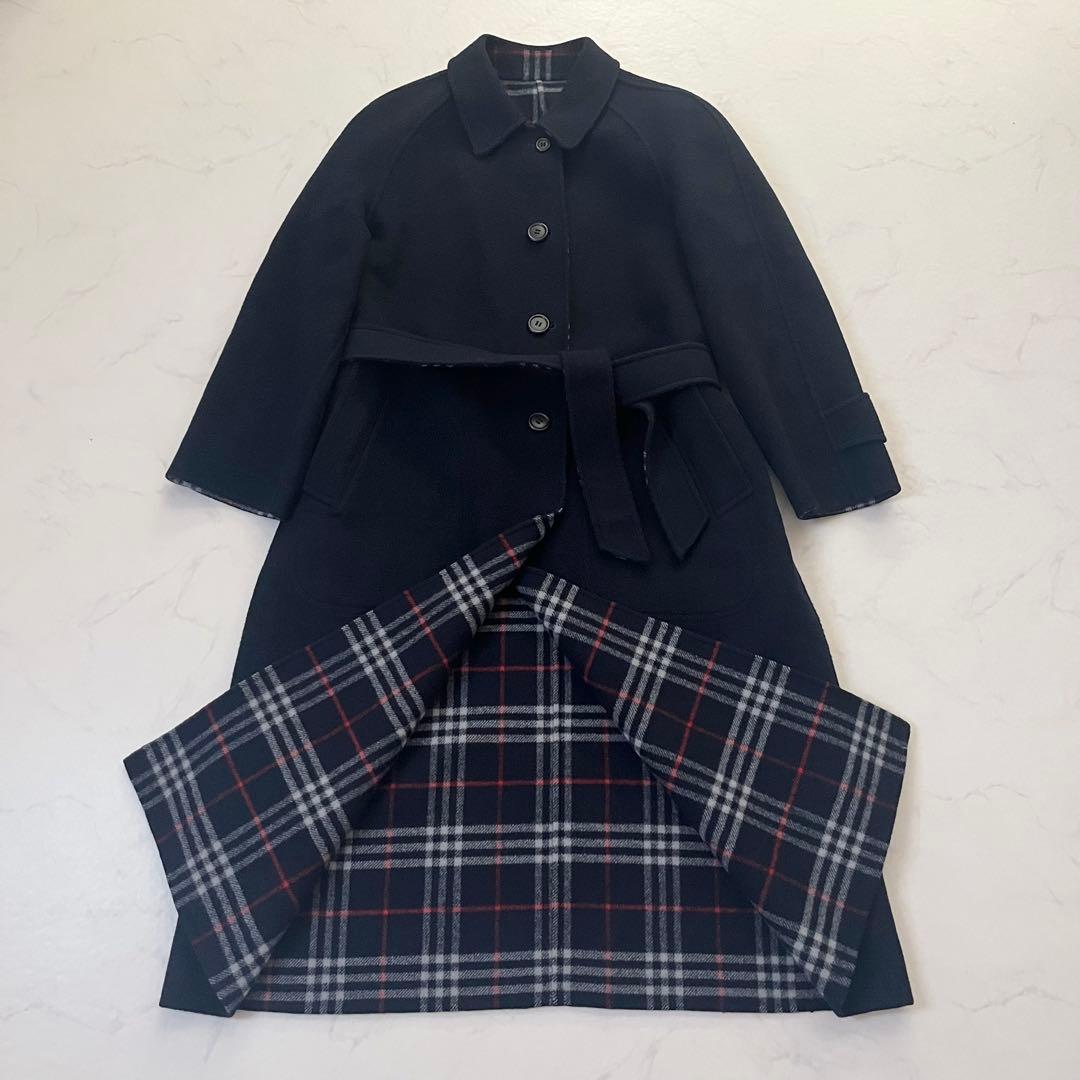バーバリーズ　リバーシブル　ベルテッドコート　ネイビー　M相当