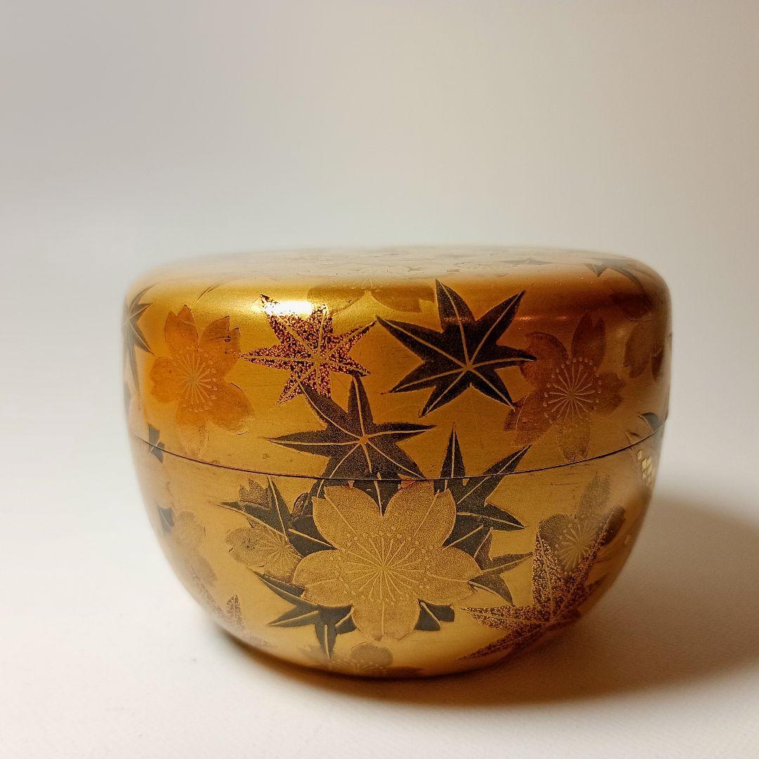 月峯作　総金地雲錦蒔絵　棗　共箱　茶道具