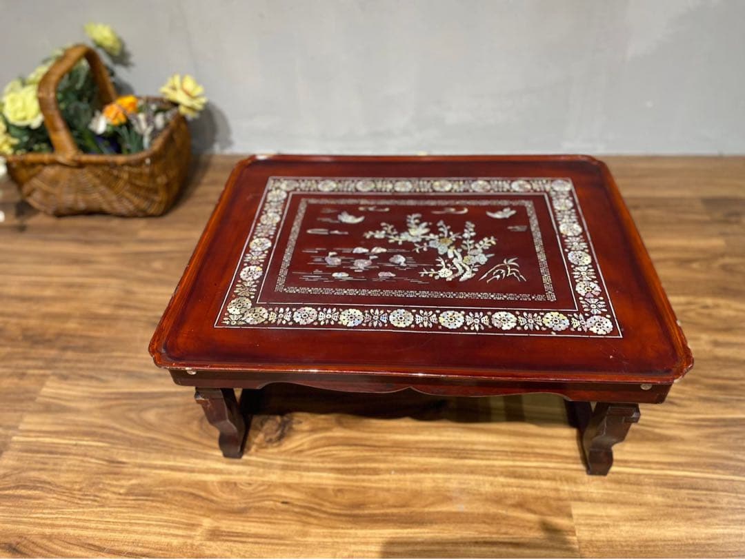 ローテーブル アンティーク 螺鈿 座卓 折りたたみテーブル インテリア