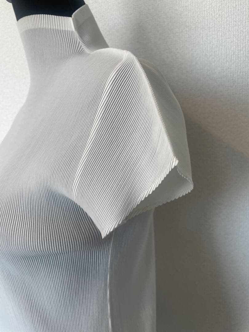プリーツプリーズ　ハイネック 半袖シャツ ホワイト
