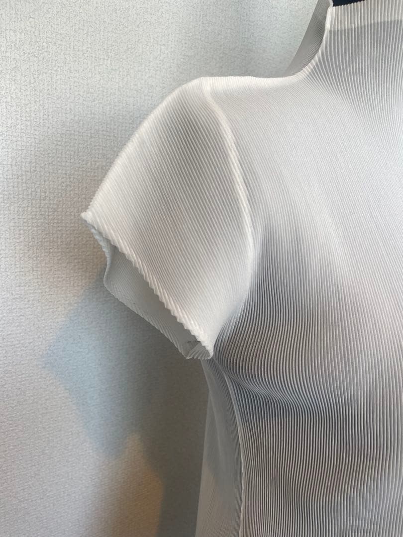 プリーツプリーズ　ハイネック 半袖シャツ ホワイト