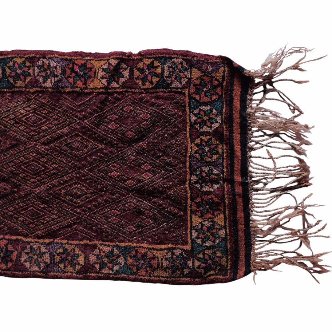 【ヴィンテージ】 経年変化の美しい ワインレッド ラグ カーペット トライバル