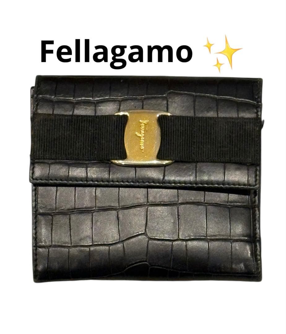 希少クロコ★サルヴァトーレフェラガモ 財布 ヴァラ レザー ゴールド金具