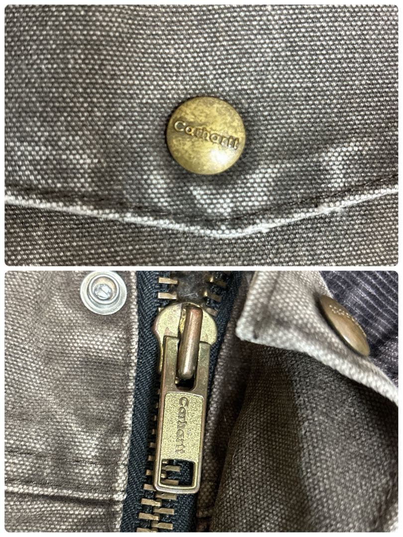 27]メキシコ製カーハート レザーロゴフルジップ ダック地ジャケットブルゾン古着