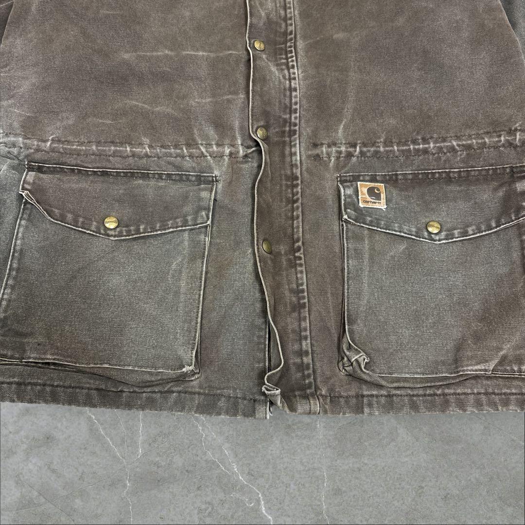 27]メキシコ製カーハート レザーロゴフルジップ ダック地ジャケットブルゾン古着