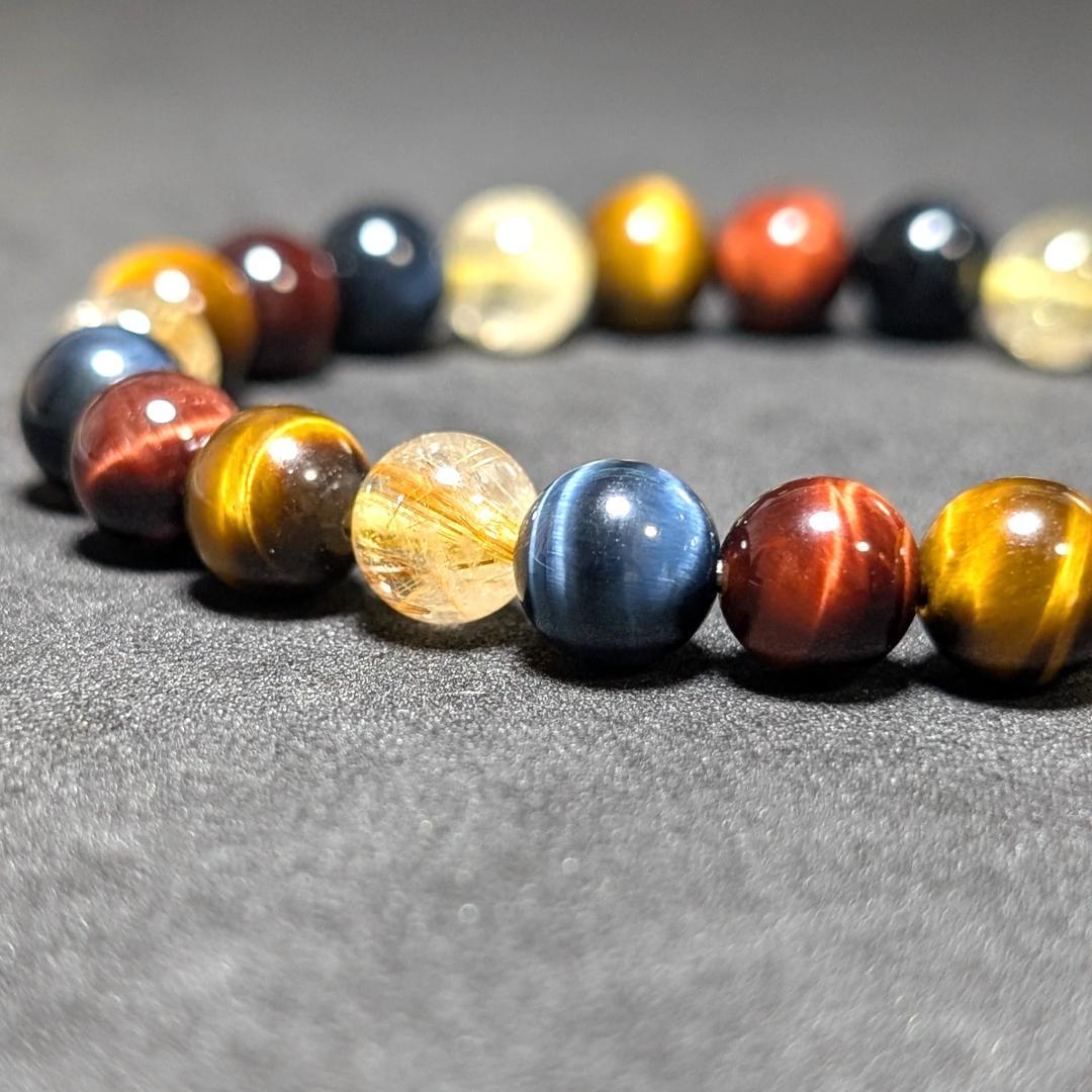 タイチンルチル 三種タイガーアイ 数珠 ブレスレット エナジーストーン お守り