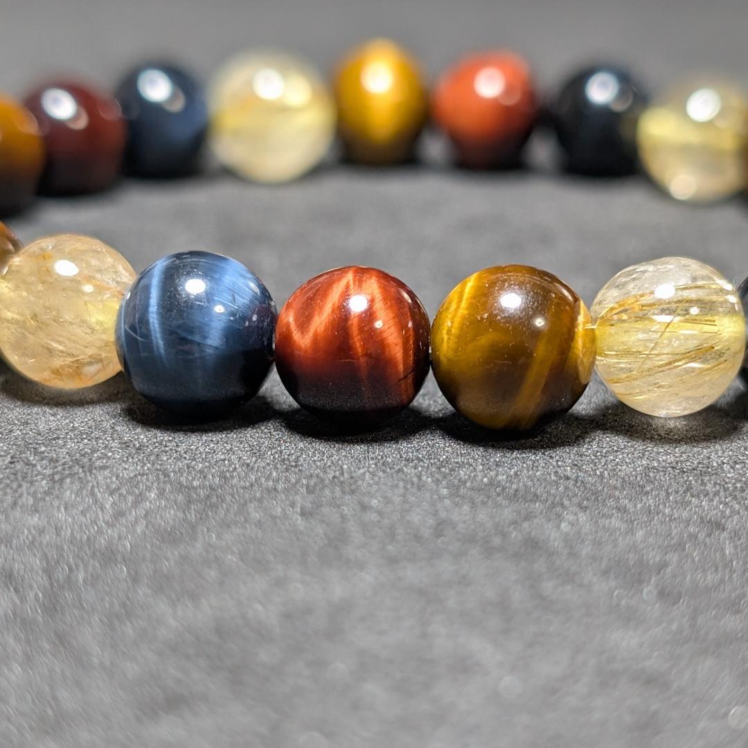 タイチンルチル 三種タイガーアイ 数珠 ブレスレット エナジーストーン お守り