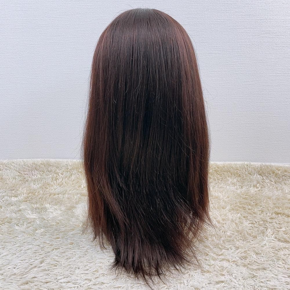 人毛100% フルウィッグ 医療用 ロングストレート ダークブラウン 手縫い