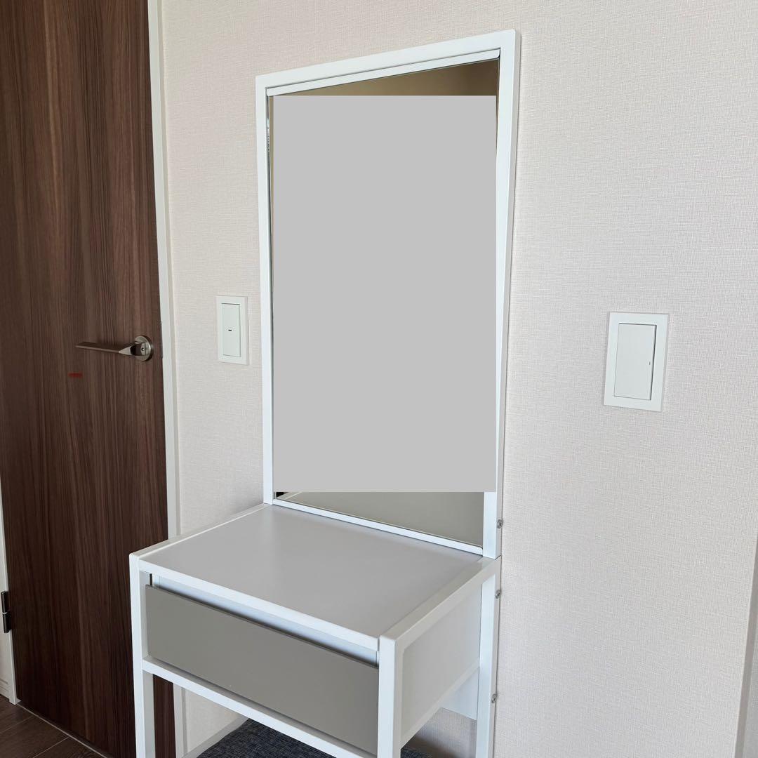 【引取限定】ドレッサー コンパクト 化粧台 鏡台 ミラー ホワイト/グレー