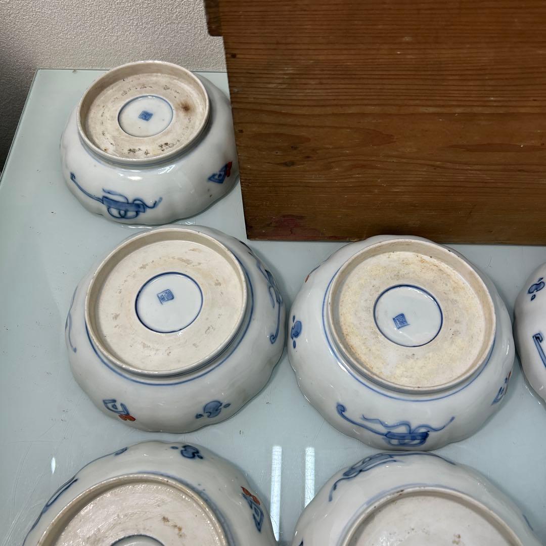 ☆古伊万里・金蘭手・金彩　　　　染付・窓絵花車・中鉢☆