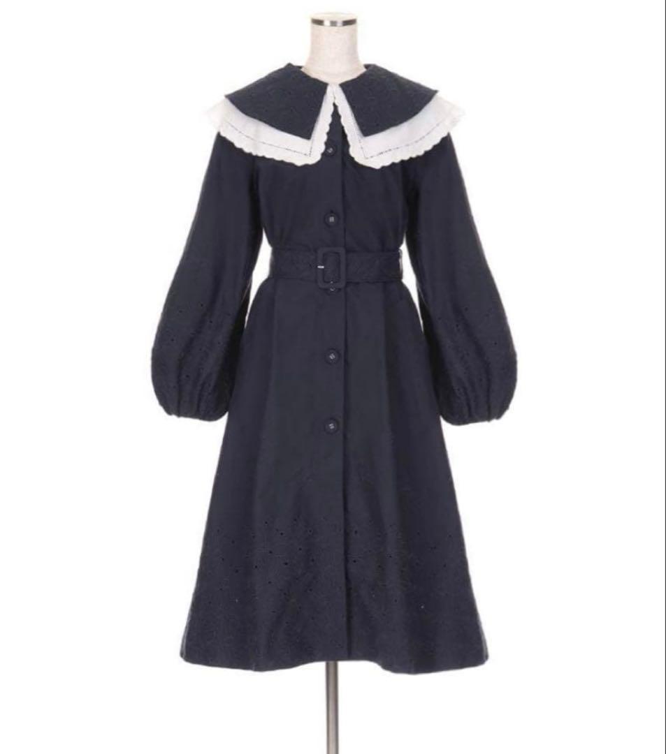 【新品タグ付】chestyビッグカラー刺繍コート ネイビー サイズ1