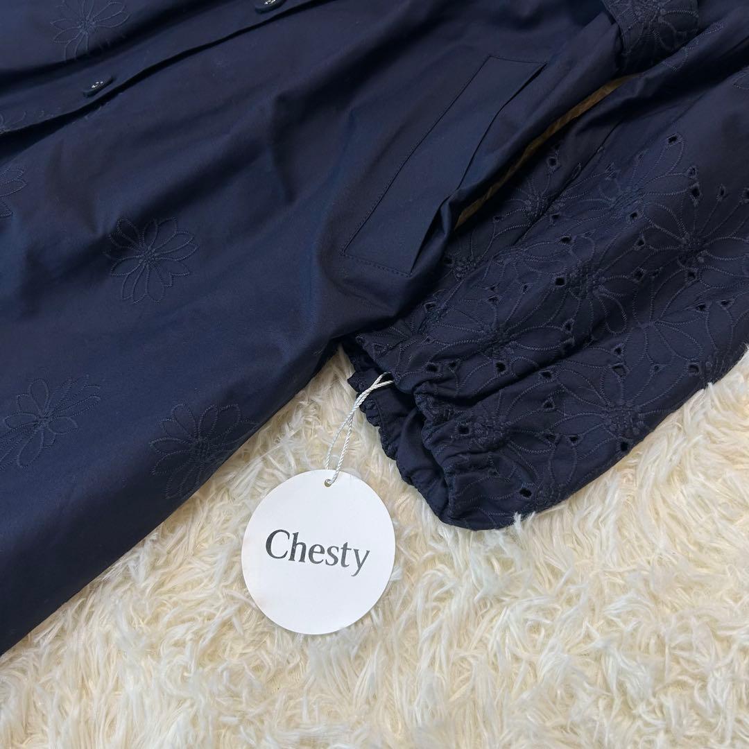 【新品タグ付】chestyビッグカラー刺繍コート ネイビー サイズ1