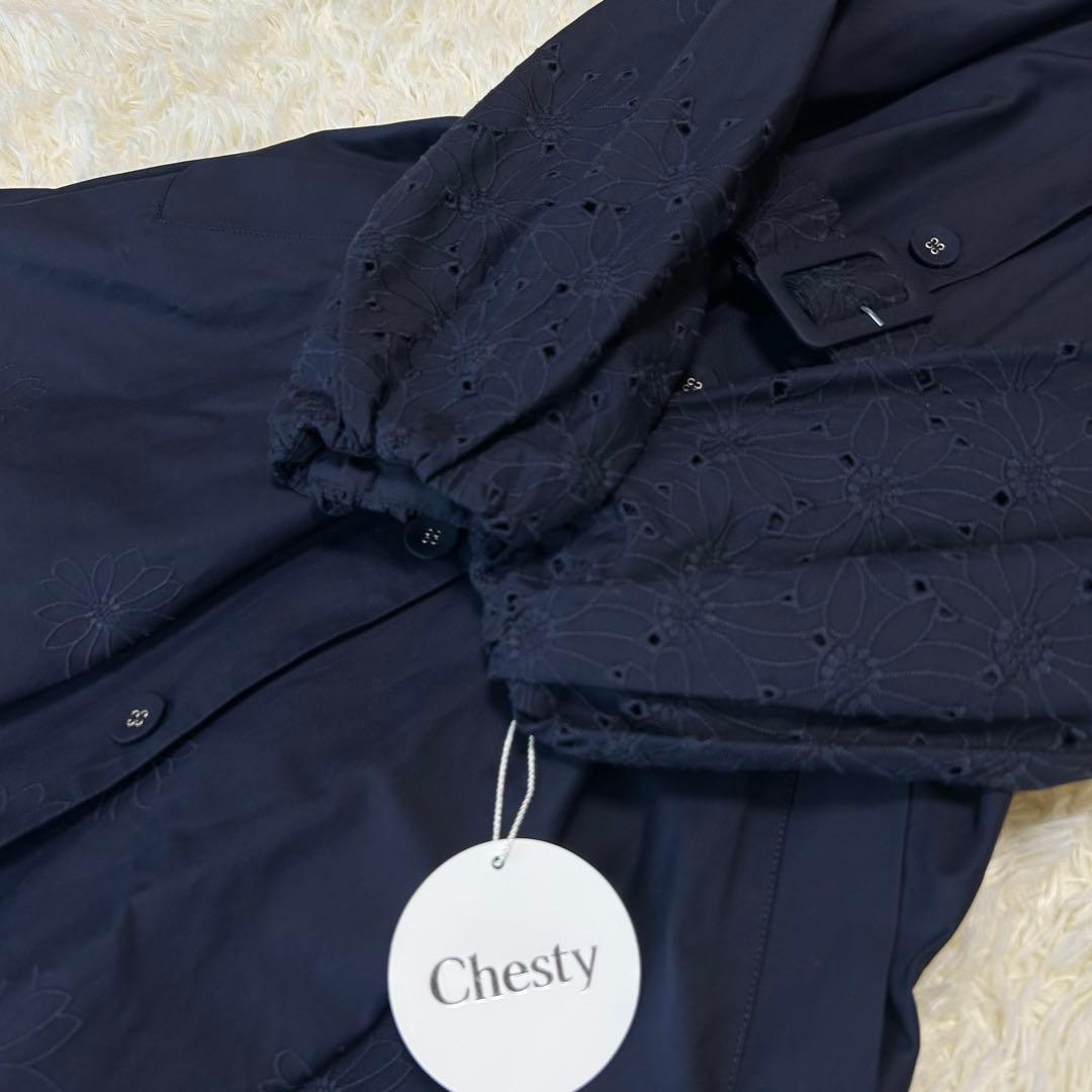 【新品タグ付】chestyビッグカラー刺繍コート ネイビー サイズ1