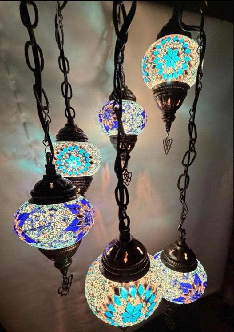 トルコランプ　ブルー　6連　シャンデリア