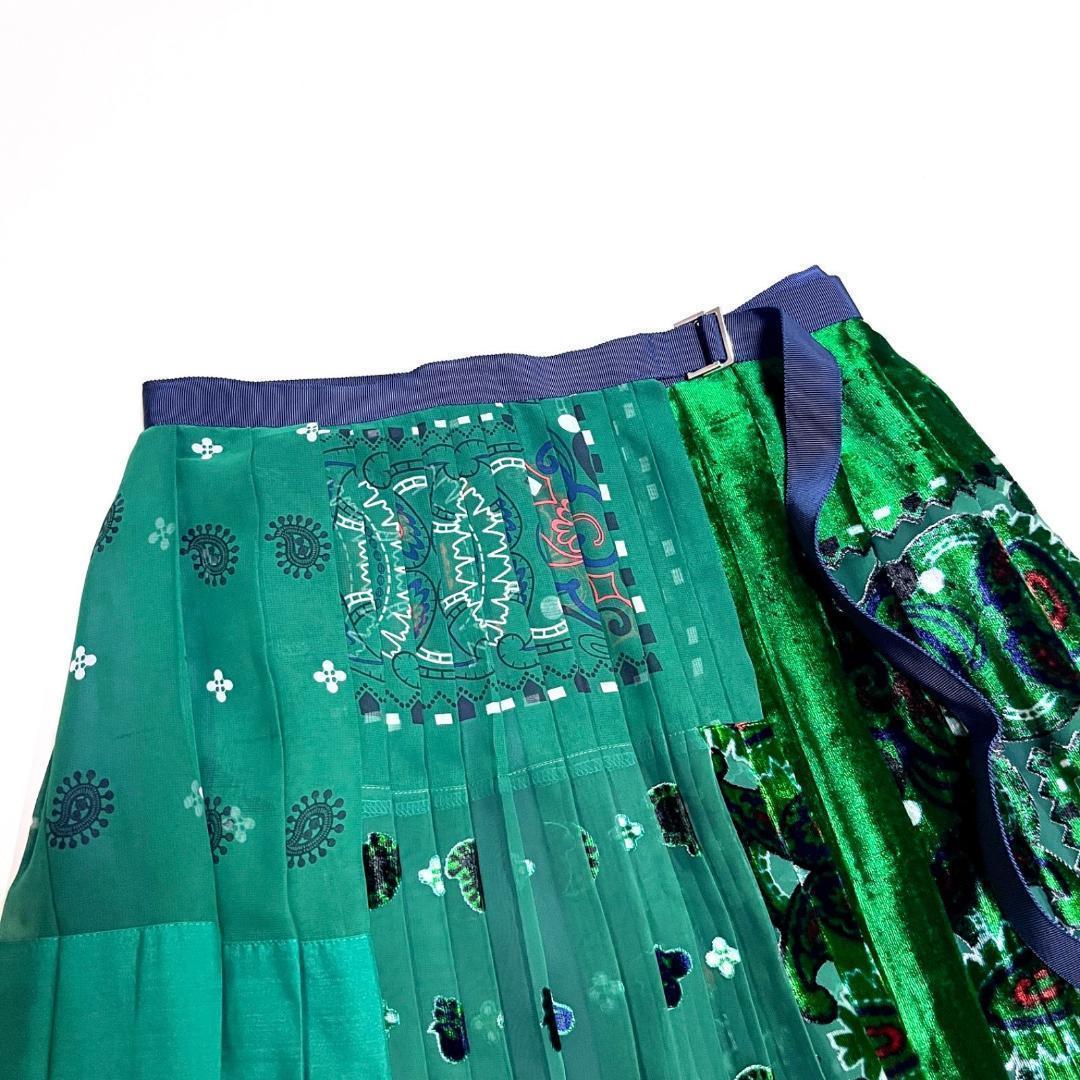 h20 sacai 定11万 アシンメトリープリーツスカート ベロアペイズリー柄