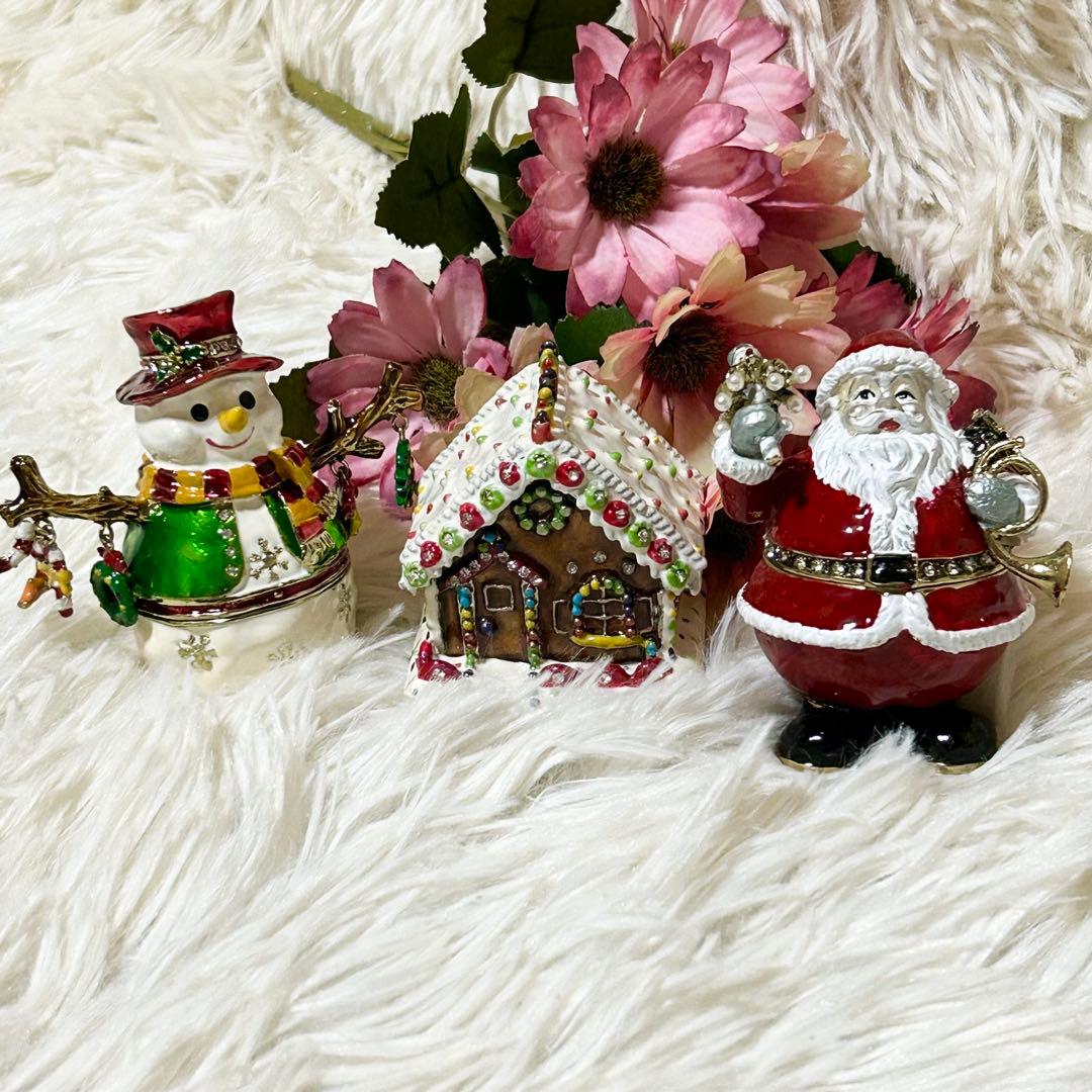 【美品】シリウス ピューター ジュエリーケース 真鍮 サンタ スノーマン お家