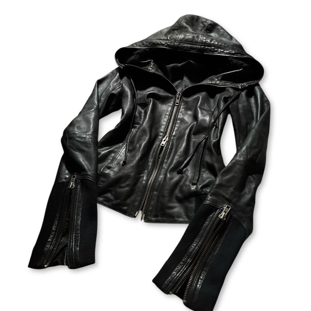 ジャケット・アウター archive leather hoodie y2k 00s ekam lgb