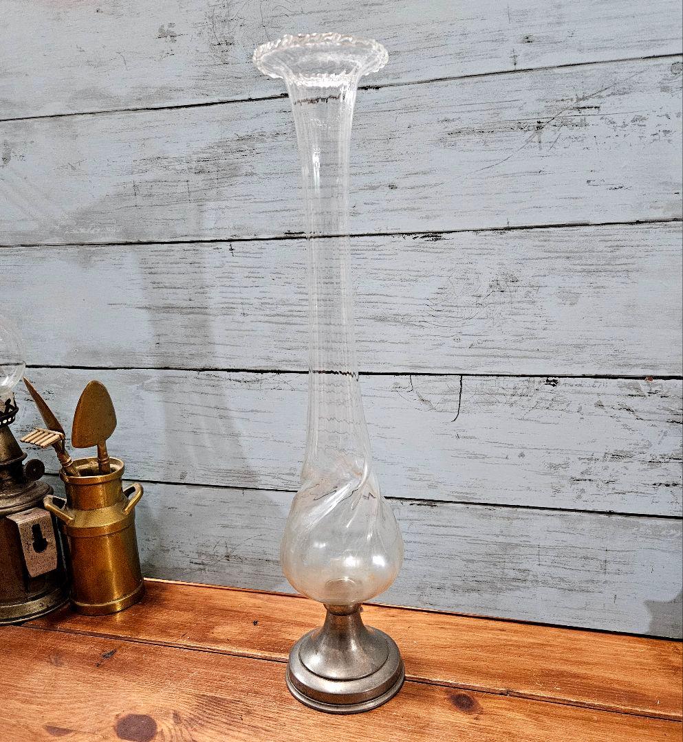 フランスアンティーク エタンと硝子の一輪挿し 花瓶 フラワーベース 花器