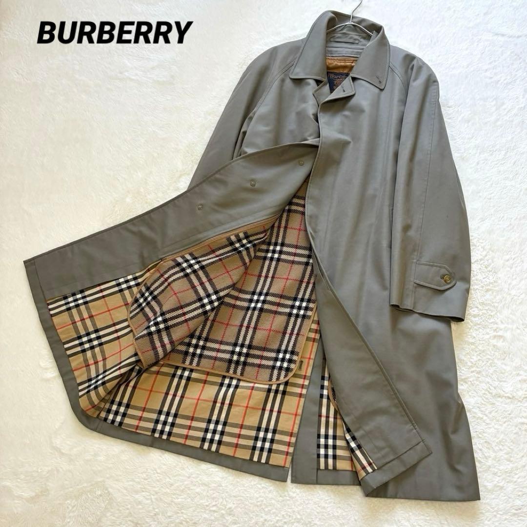 90s BURBERRY シルク混バルマカーンコート カシミヤ混ライナー 玉蟲