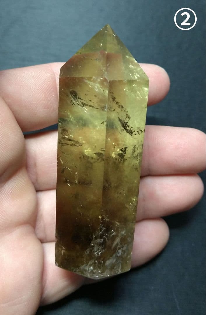 【美品,希少】レモンクォーツ《ポイント》２本セット　置物　天然石　虹