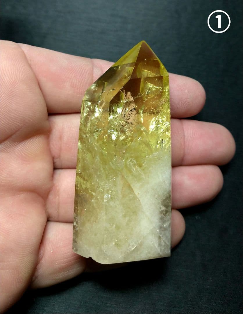 【美品,希少】レモンクォーツ《ポイント》２本セット　置物　天然石　虹