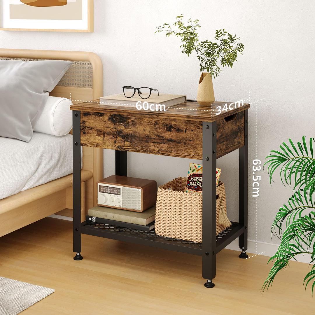 多機能変形可能サイドテーブル 充電機能付き 一台二役