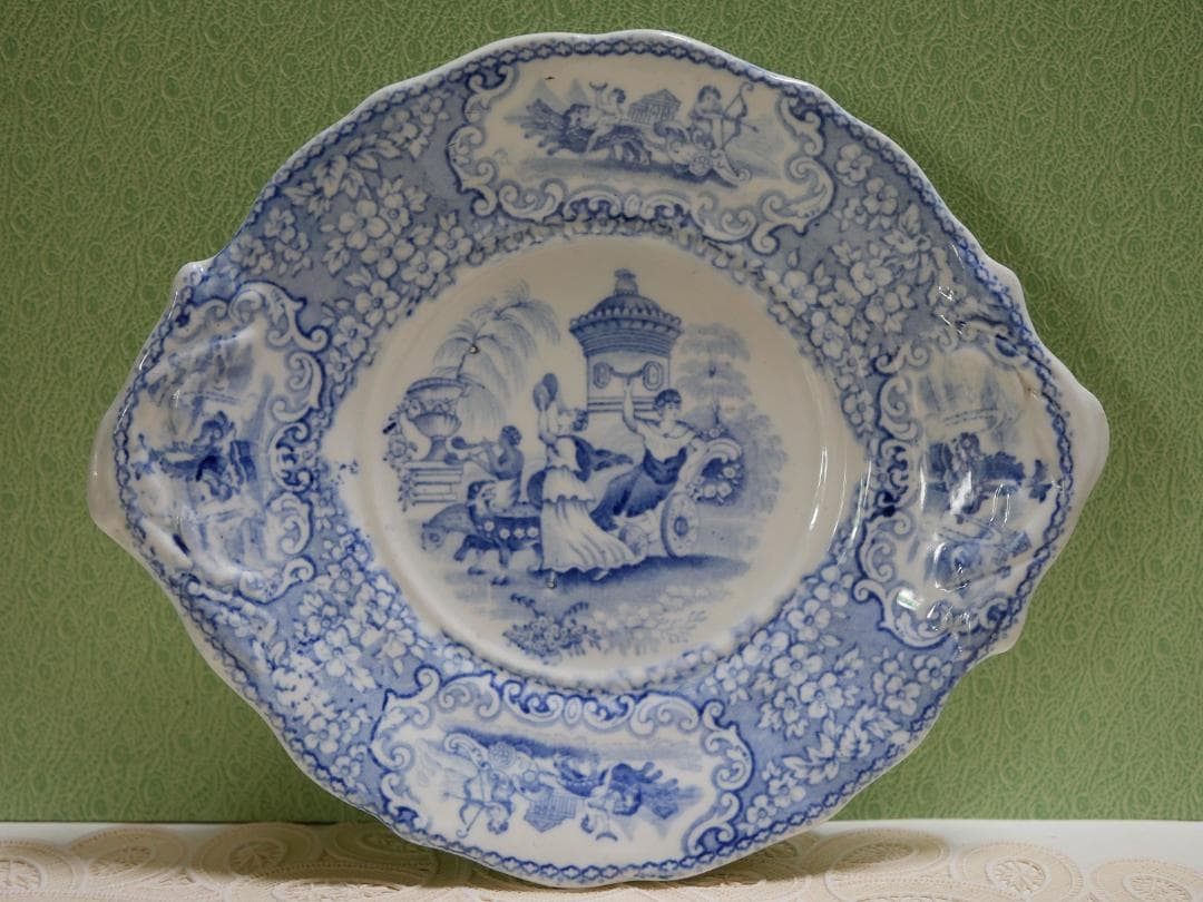 イギリスアンティーク ブルー＆ホワイト １９世紀半ば 約１９センチプレート