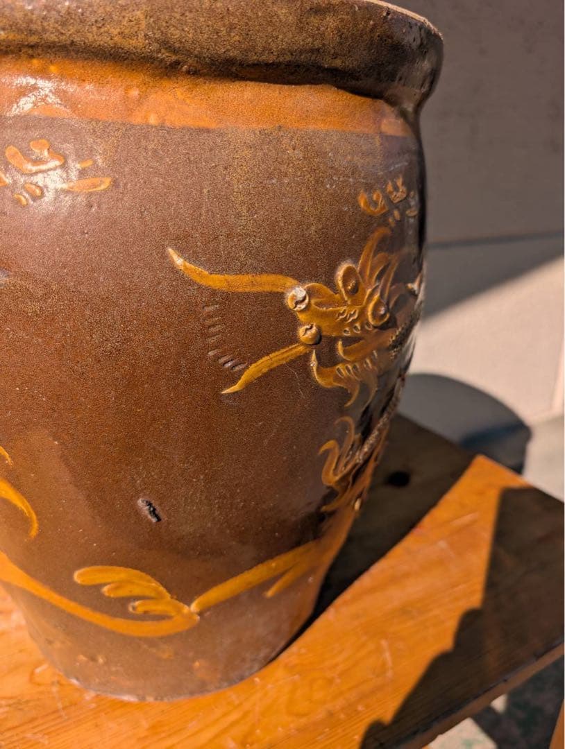 【昭和レトロ】大甕　大壺　陶器　ピータン壺　つぼ　甕　オブジェ　アンティーク