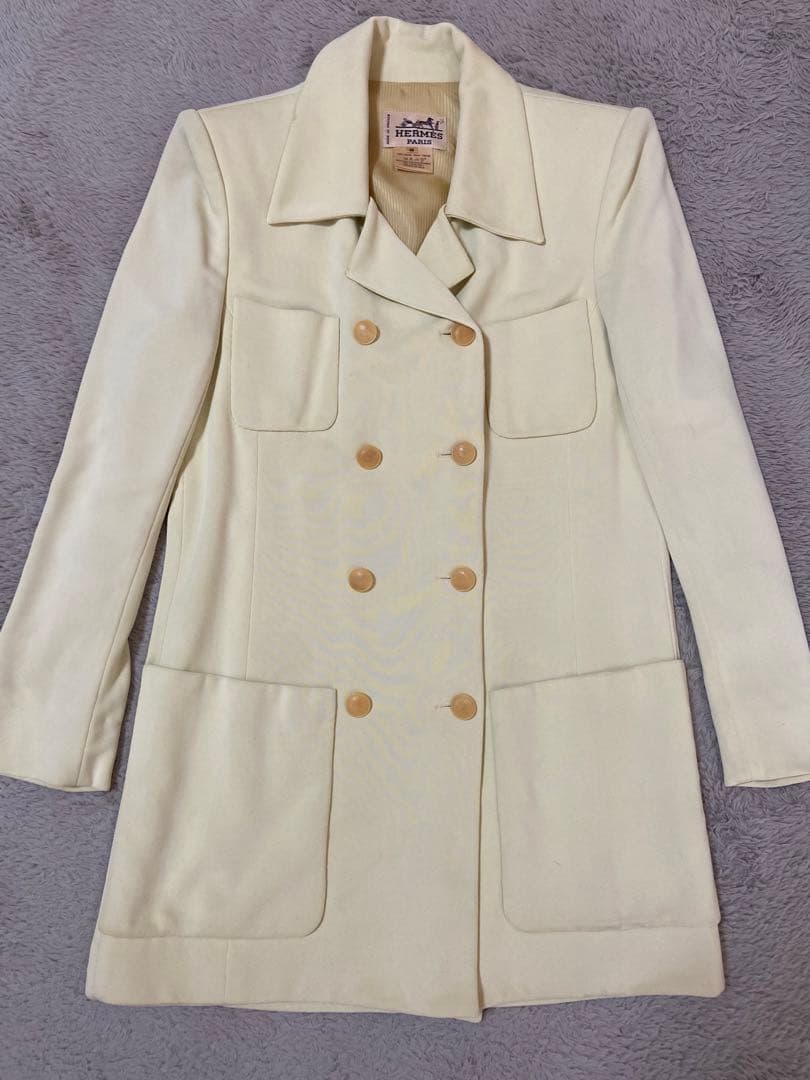 HERMES エルメス　クリーム色 ダブルブレストジャケット 36 中古