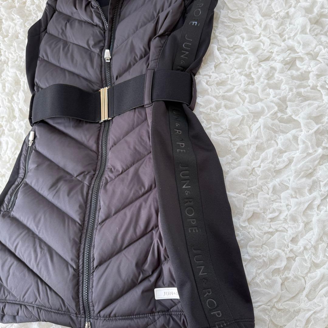 美品 JUN&ROPE ジュンロペ ロングダウンワンピース ベルト ロゴ 黒 L