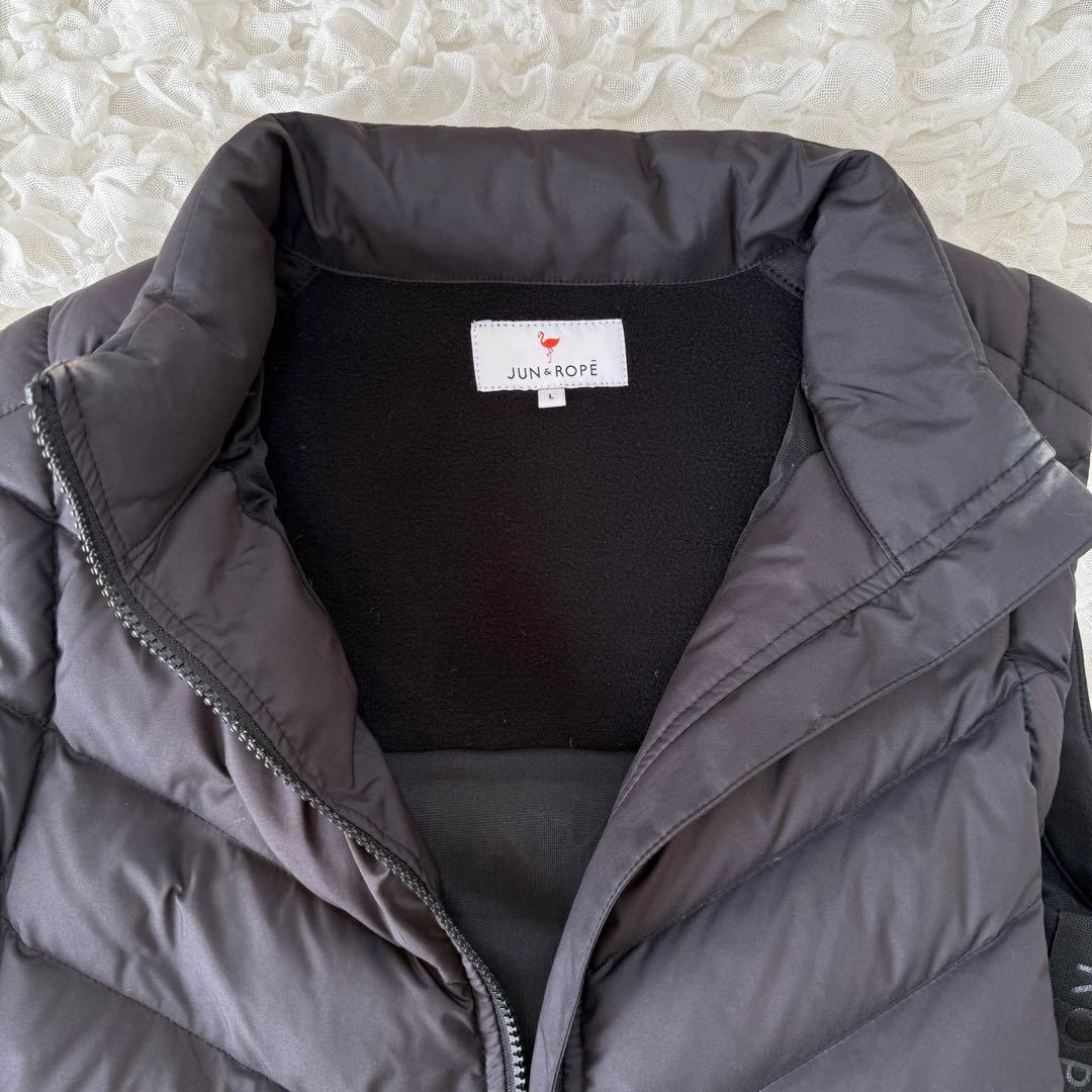 美品 JUN&ROPE ジュンロペ ロングダウンワンピース ベルト ロゴ 黒 L