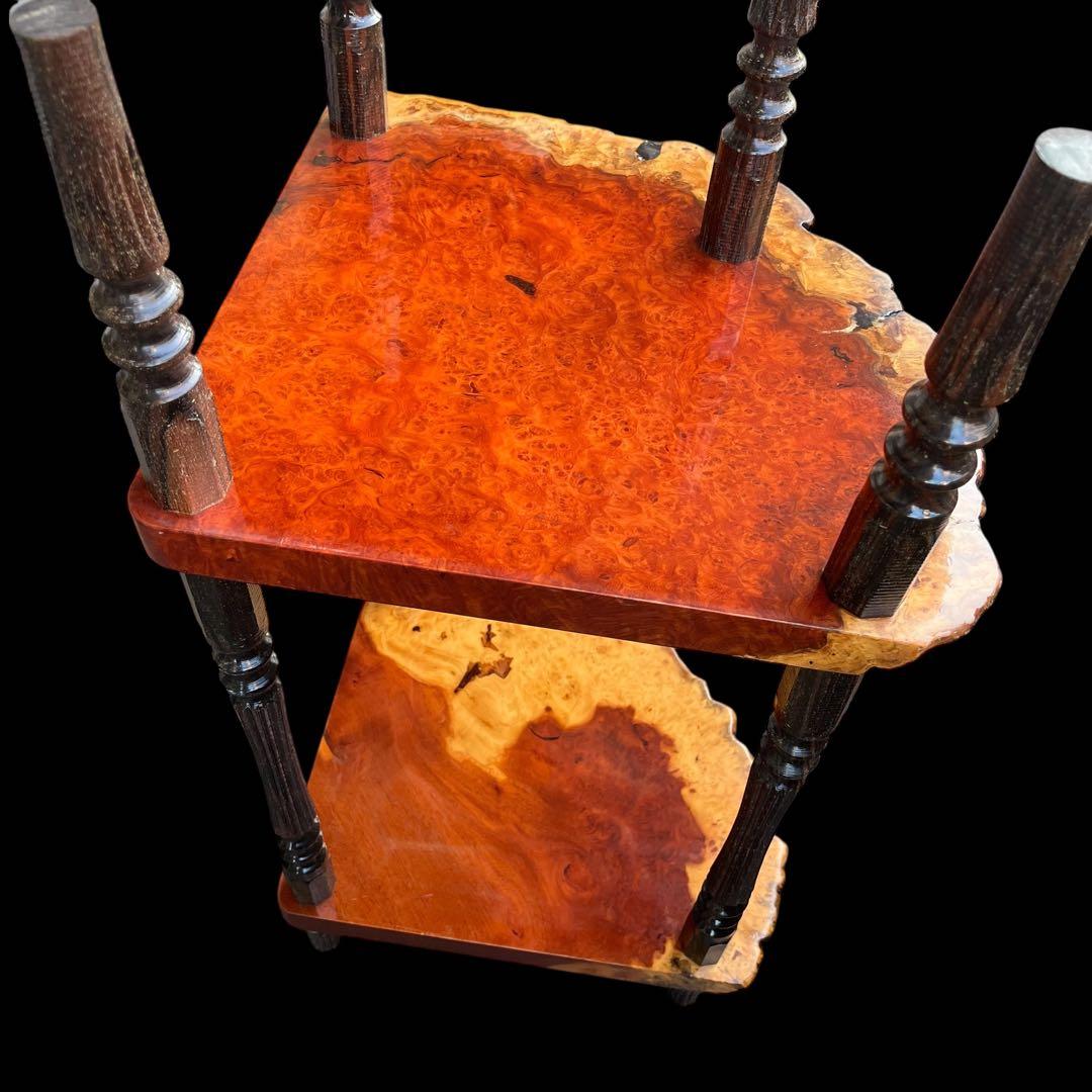 【花梨】唐木 カリン材 玉杢瘤棚 2段棚 高級銘木 コーナーラック 飾り台 花台