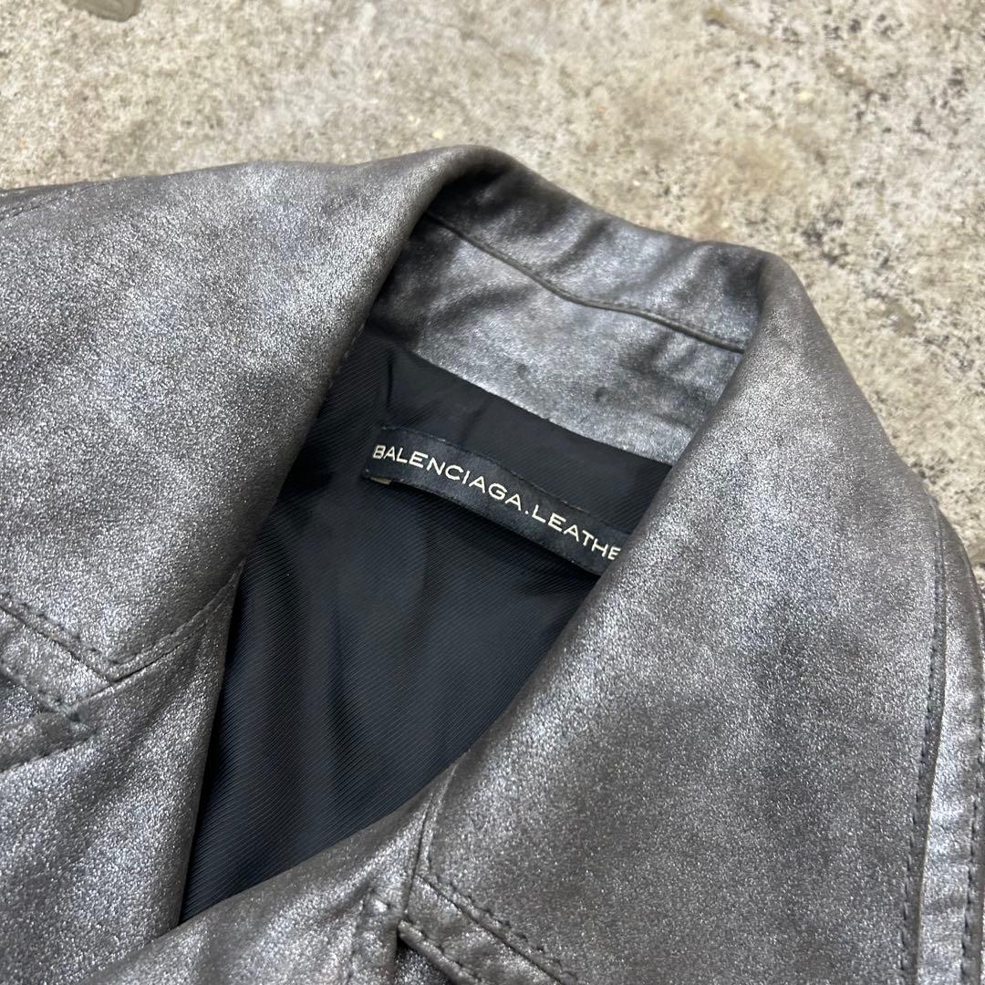 00s ニコラ期 BALENCIAGA / シルバー レザー ダブル ライダース