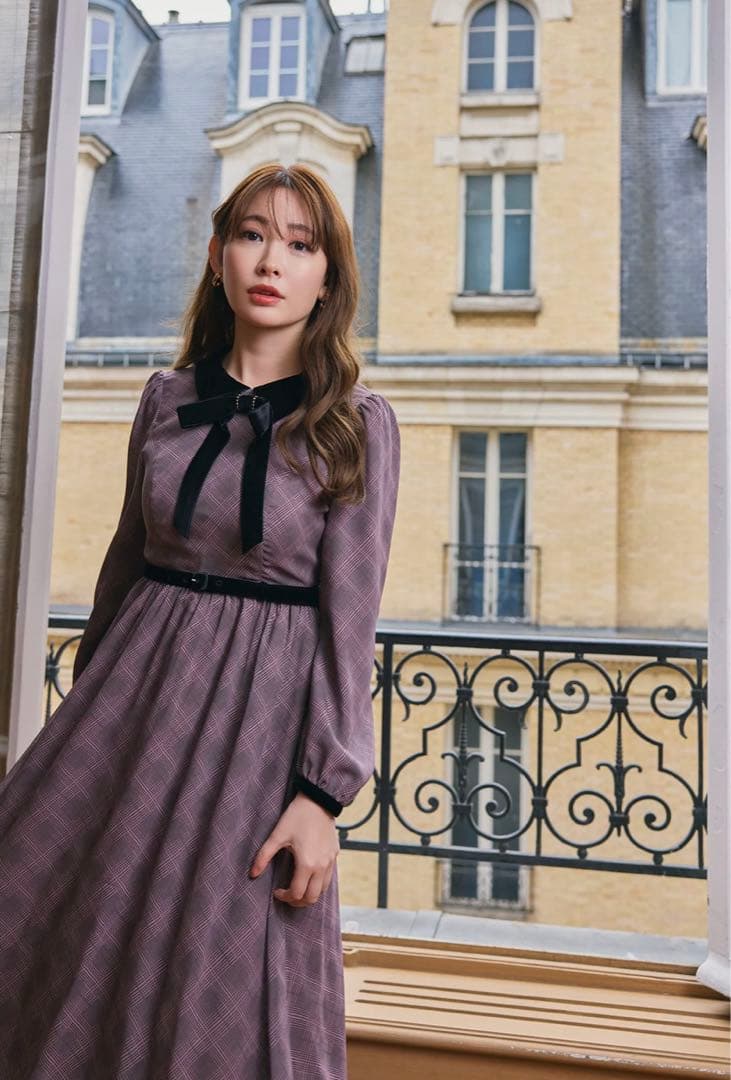 ワンピース herlipto Bristol Plaid Ribbon Dress rose