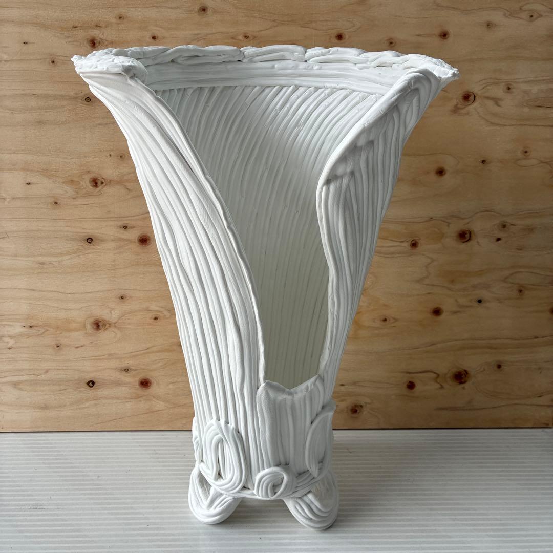 らせん美　紲鉢　綱木紋　植木鉢　観葉植物　ホワイト　スリット鉢　Sスリット