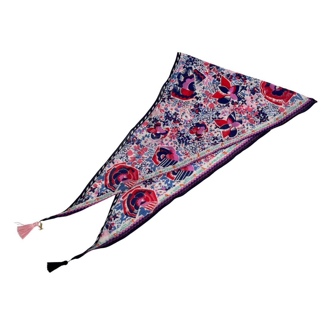 ルイヴィトン LV フローラル柄 スカーフ 三角ストール タッセル付