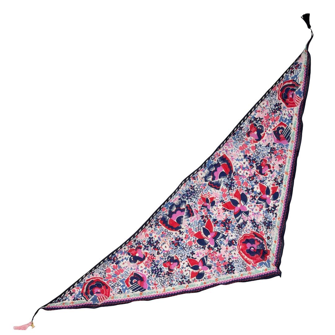 ルイヴィトン LV フローラル柄 スカーフ 三角ストール タッセル付