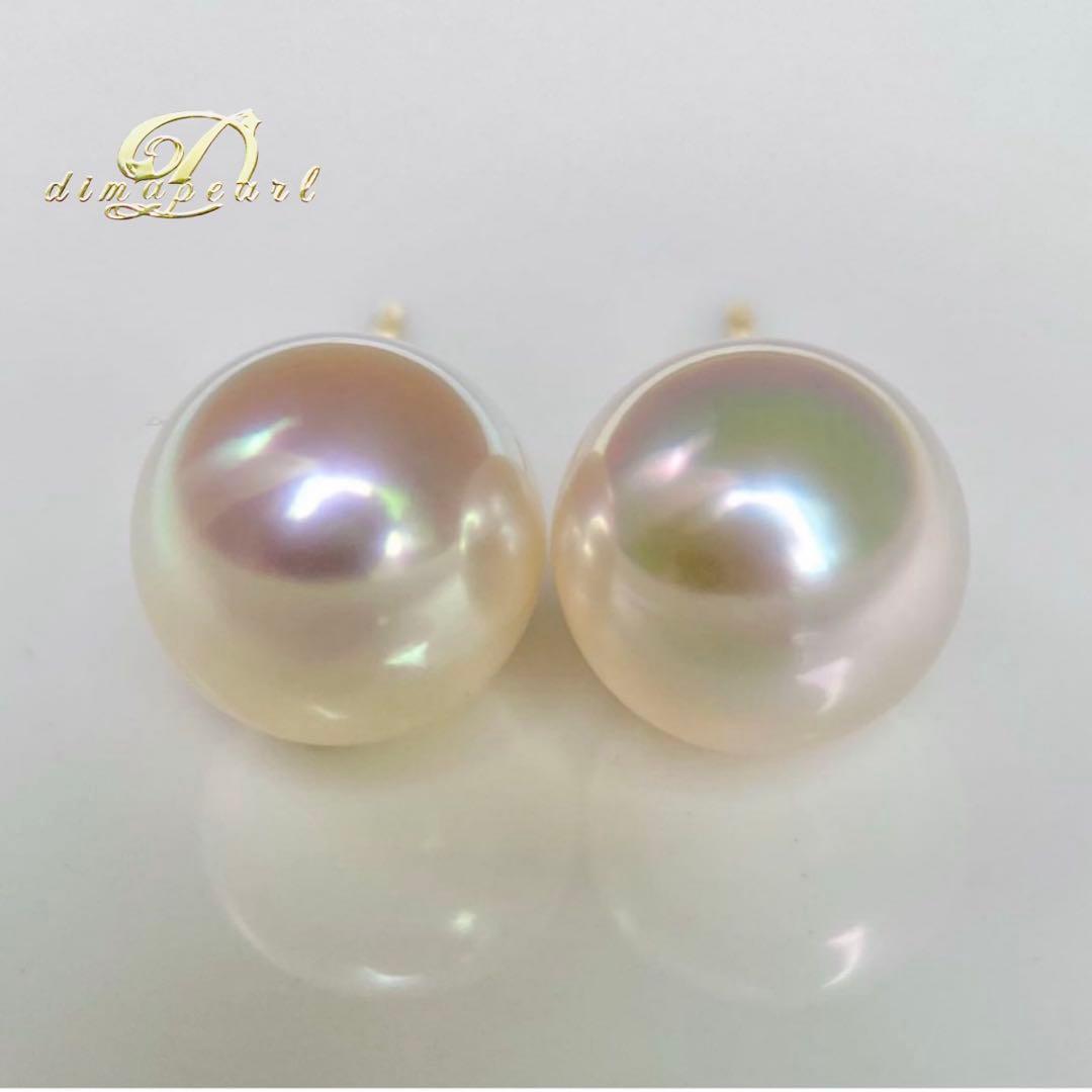 本真珠あこや真珠　グリーンピンク無調8.2㍉k18直結ピアス天女品質BL956