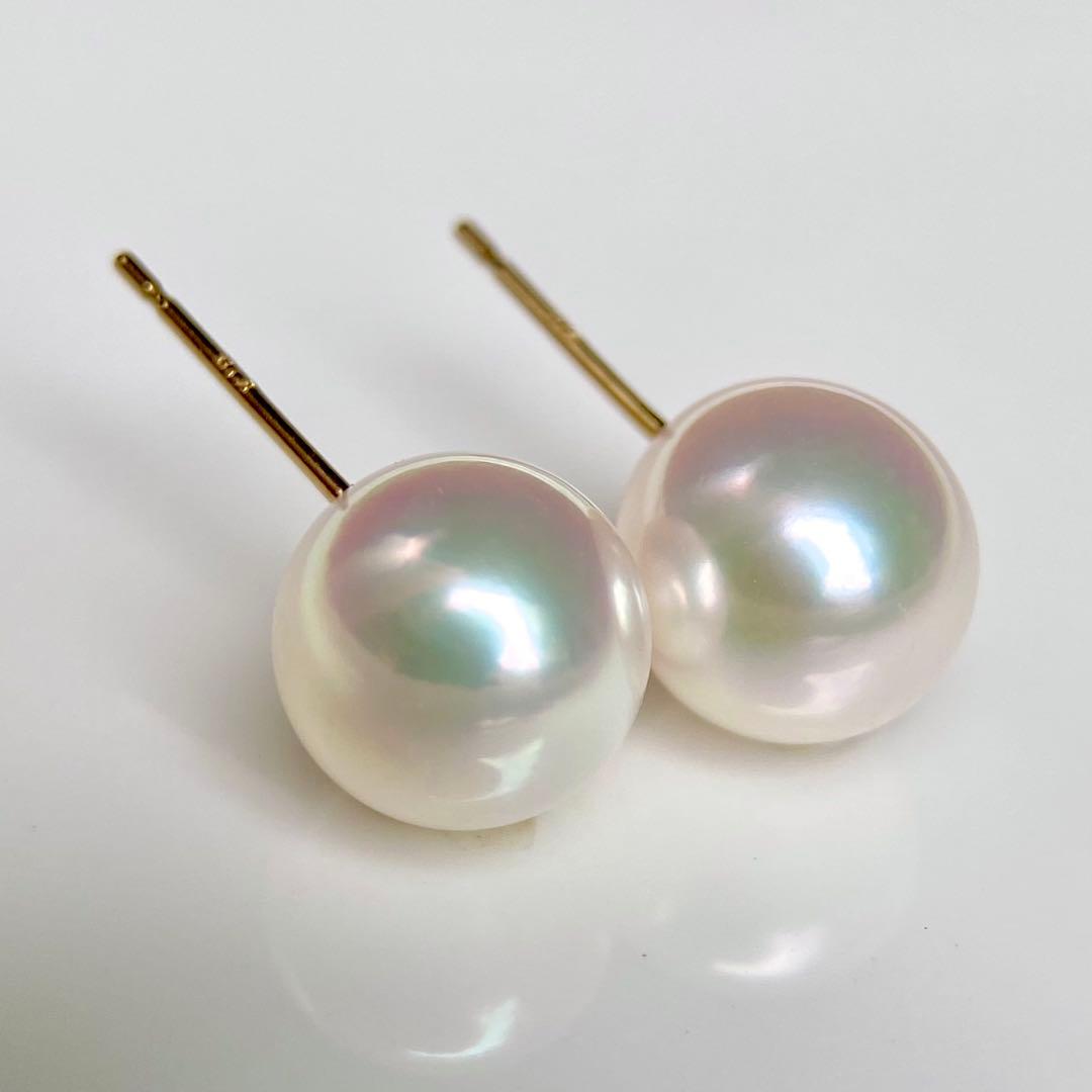 本真珠あこや真珠　グリーンピンク無調8.2㍉k18直結ピアス天女品質BL956