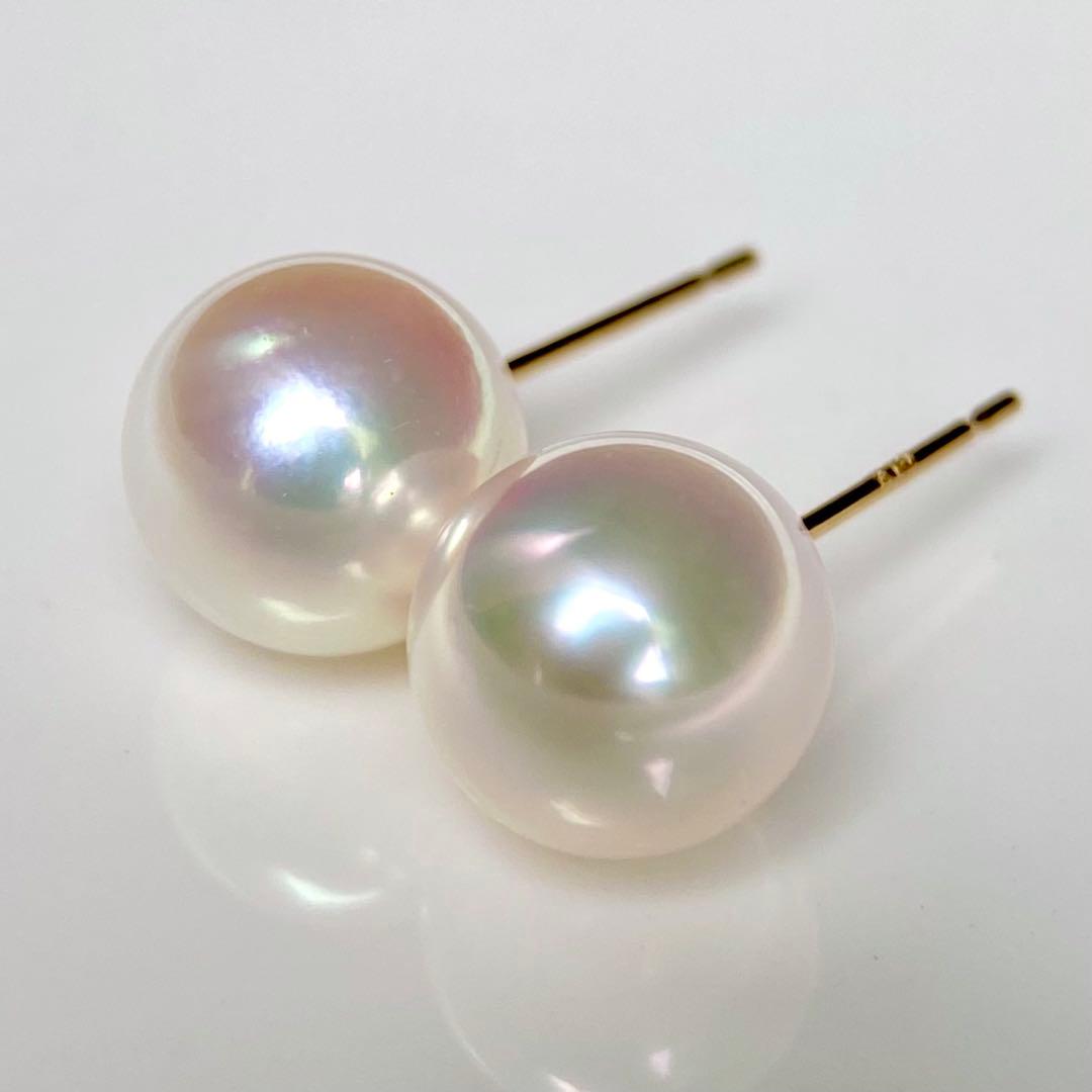 本真珠あこや真珠　グリーンピンク無調8.2㍉k18直結ピアス天女品質BL956