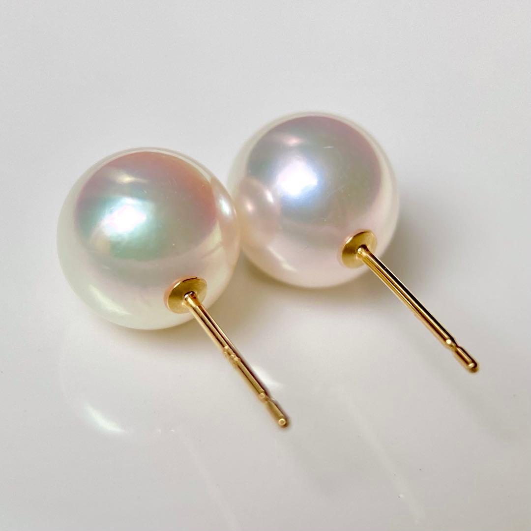 本真珠あこや真珠　グリーンピンク無調8.2㍉k18直結ピアス天女品質BL956