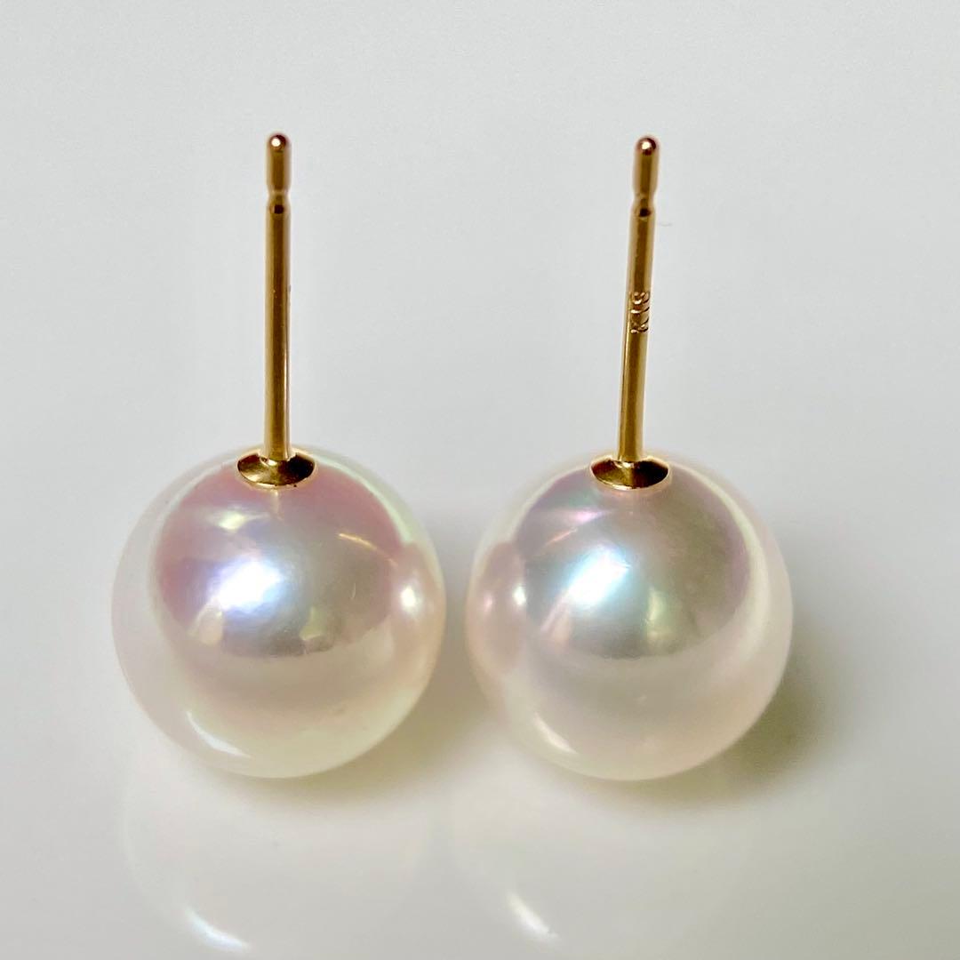 本真珠あこや真珠　グリーンピンク無調8.2㍉k18直結ピアス天女品質BL956