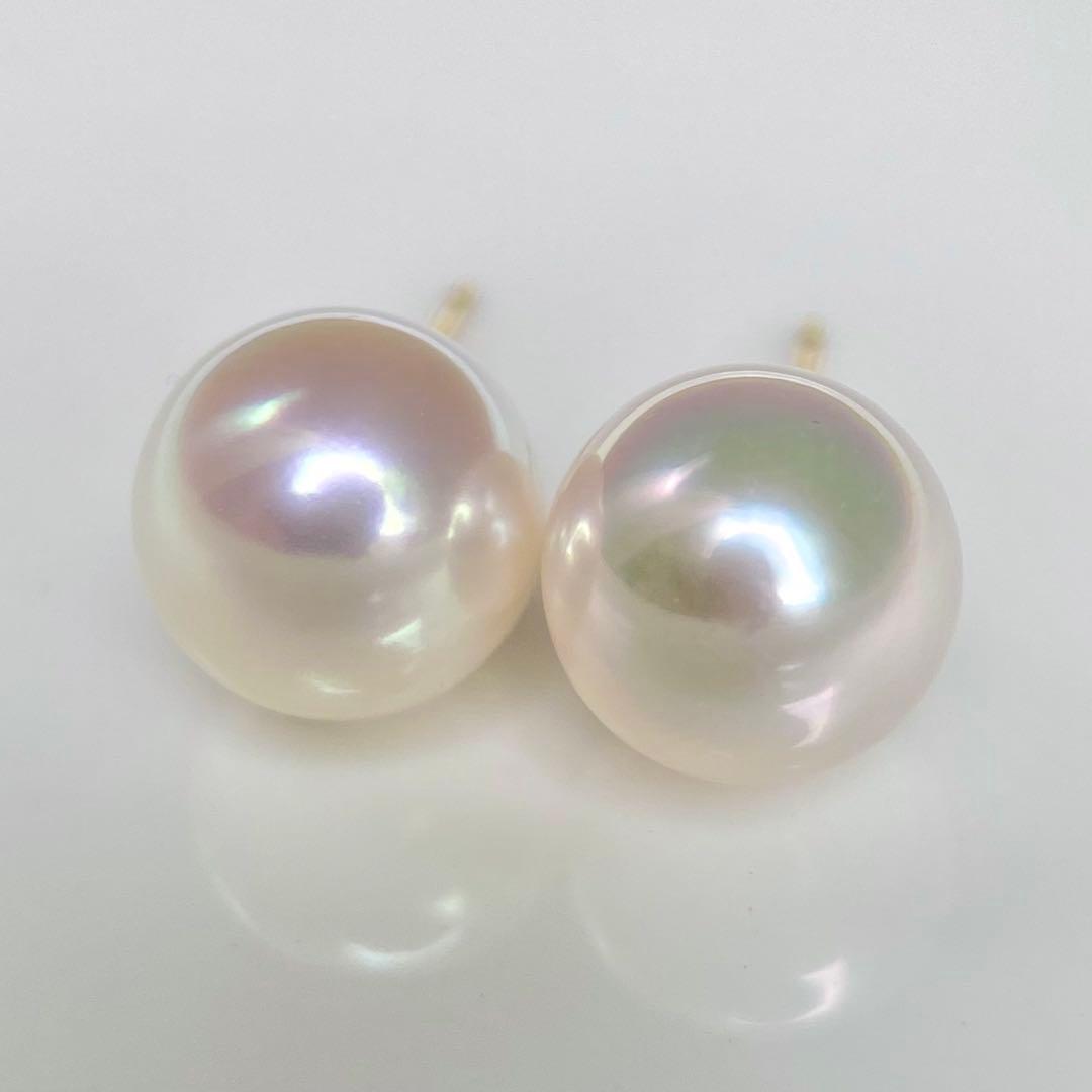 本真珠あこや真珠　グリーンピンク無調8.2㍉k18直結ピアス天女品質BL956