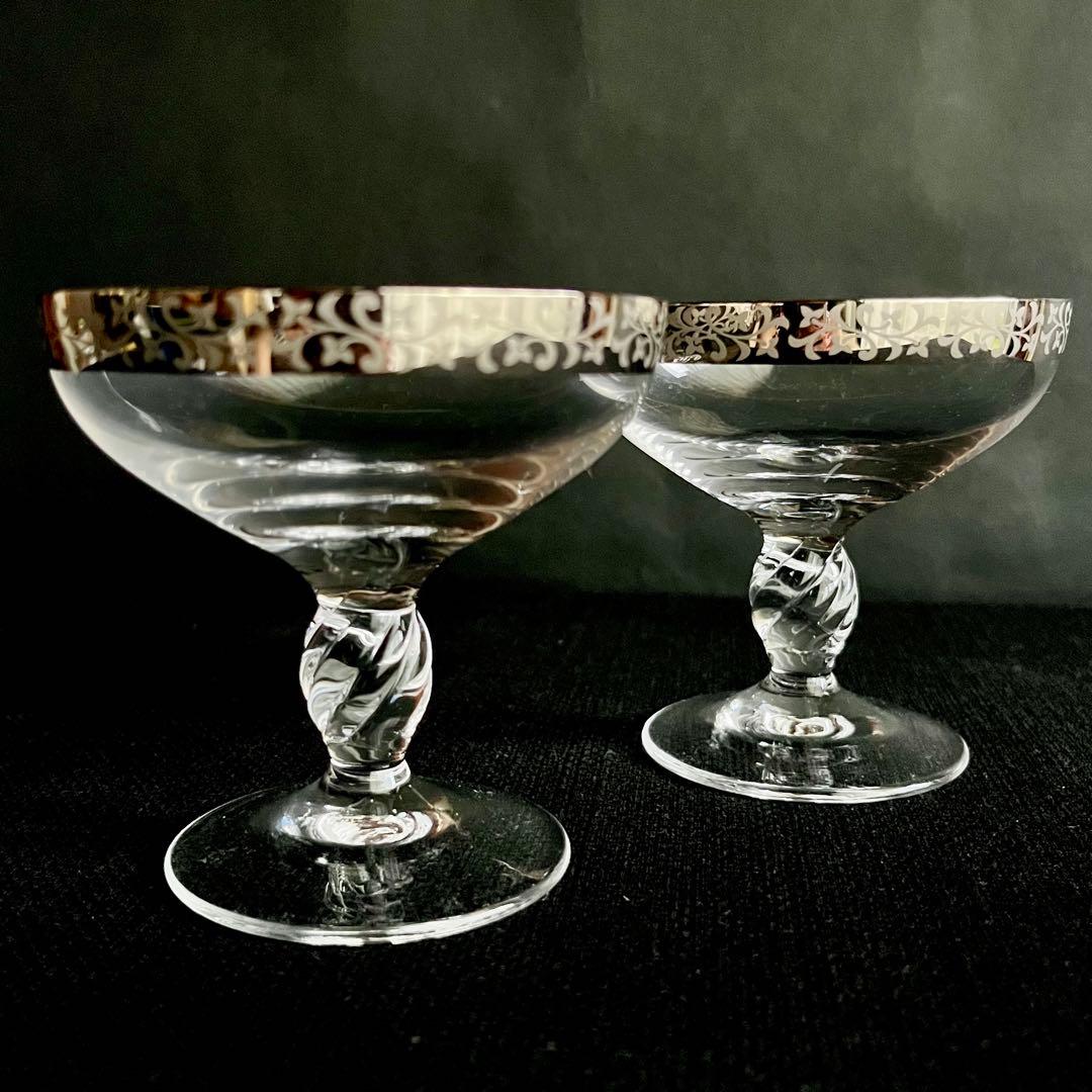 ★新品未使用★ プラチナ唐草　クリアガラス高高台　2個セット
