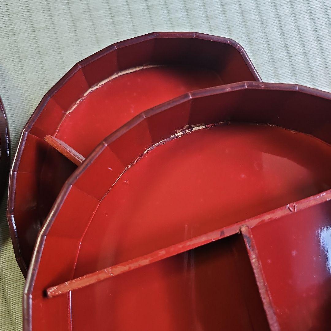 昭和レトロ/1950年代前半物】木製弁当箱 漆塗り弁当箱 仕切付き 大きめ27客