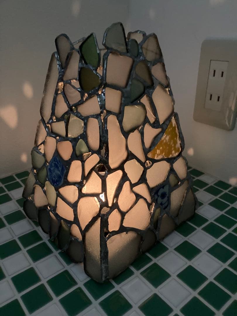 キャンドルホルダー　ステンドグラス　シーグラス　シー陶片　ウランガラス