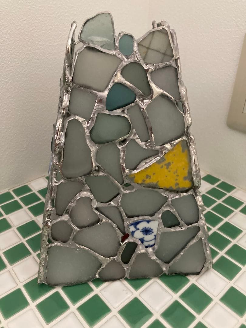 キャンドルホルダー　ステンドグラス　シーグラス　シー陶片　ウランガラス